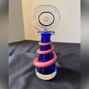 Vintage Blue and Pink Glass Perfume Bottle